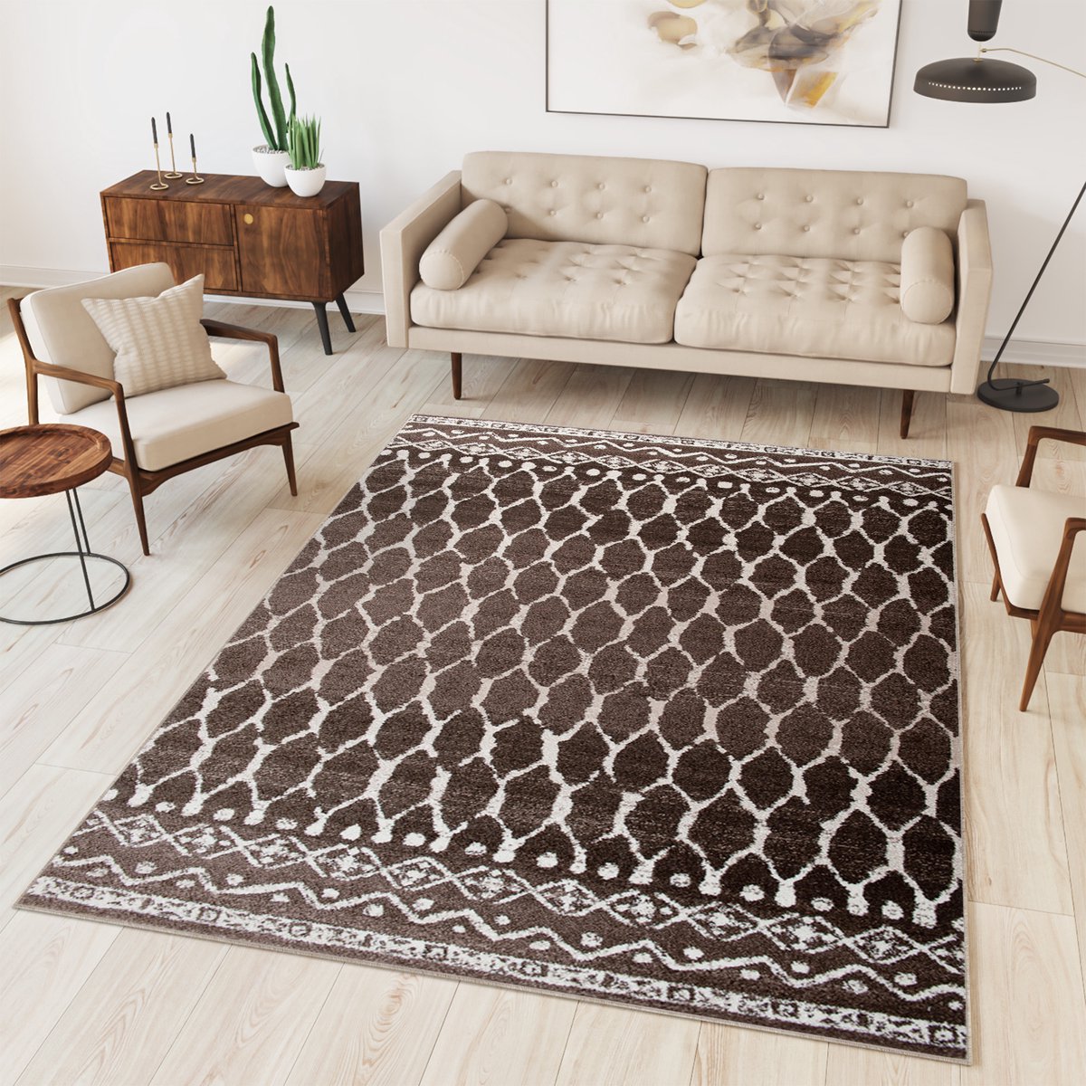 Tapiso Sari Vloerkleed Woonkamer Slaapkamer Tapijt Maat- 240x330 Bruin 11
