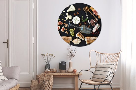 Wall Circle - Wall Circle Indoor - Vin - Fruits - Fromage - 140x140 cm - Décoration murale - Peintures Ronds