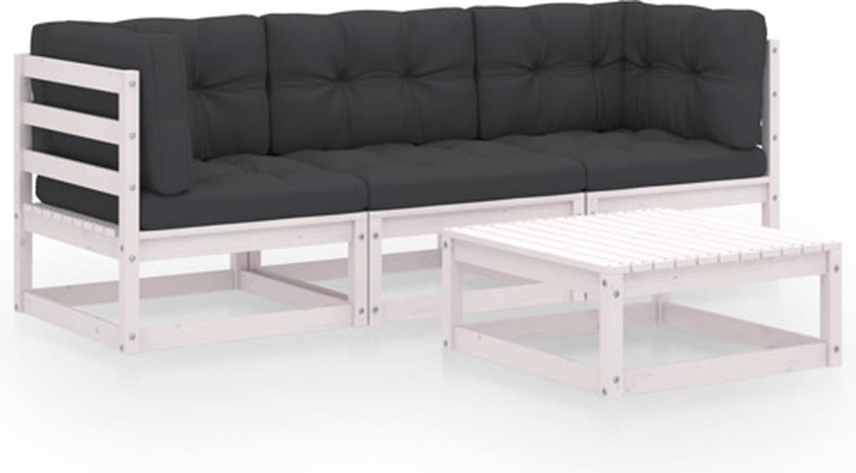 vidaXL 4-delige Loungeset met kussens massief grenenhout