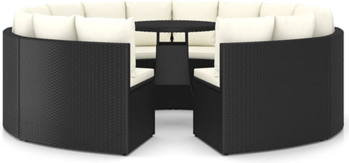 Vidaxl 9-delige Dining Loungeset Met Kussens Poly Rattan Zwart