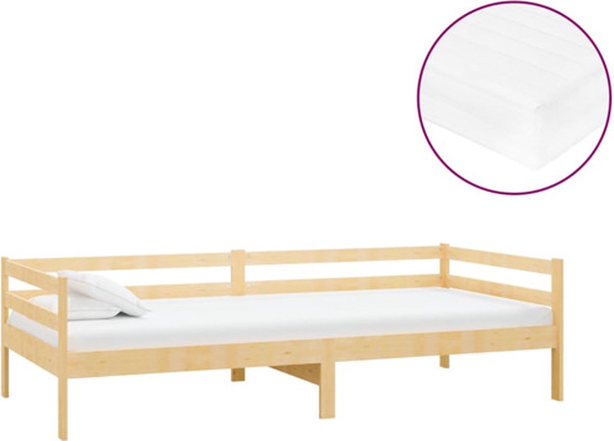 vidaXL Slaapbank - met - matras - massief - grenenhout - 90x200 - cm Bruin