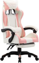 vidaXL - Racestoel - met - voetensteun - kunstleer - roze - en - wit