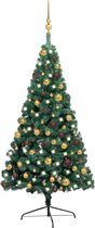 vidaXL - Kunstkerstboom - met - verlichting - en - kerstballen - half - 120 - cm - groen