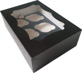 Boîte noire pour 6 cupcakes avec fenêtre décorative (par 25 pièces)