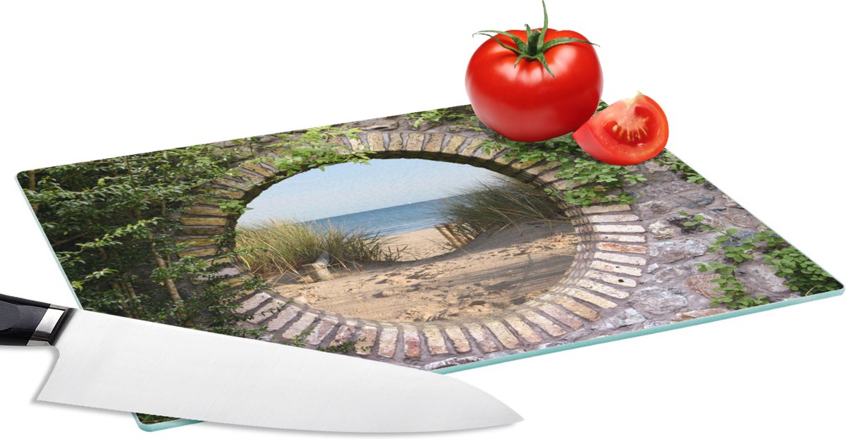 Glazen Snijplank - 28x20 - Doorkijk - Strand - Duin - Zomer - Snijplanken Glas