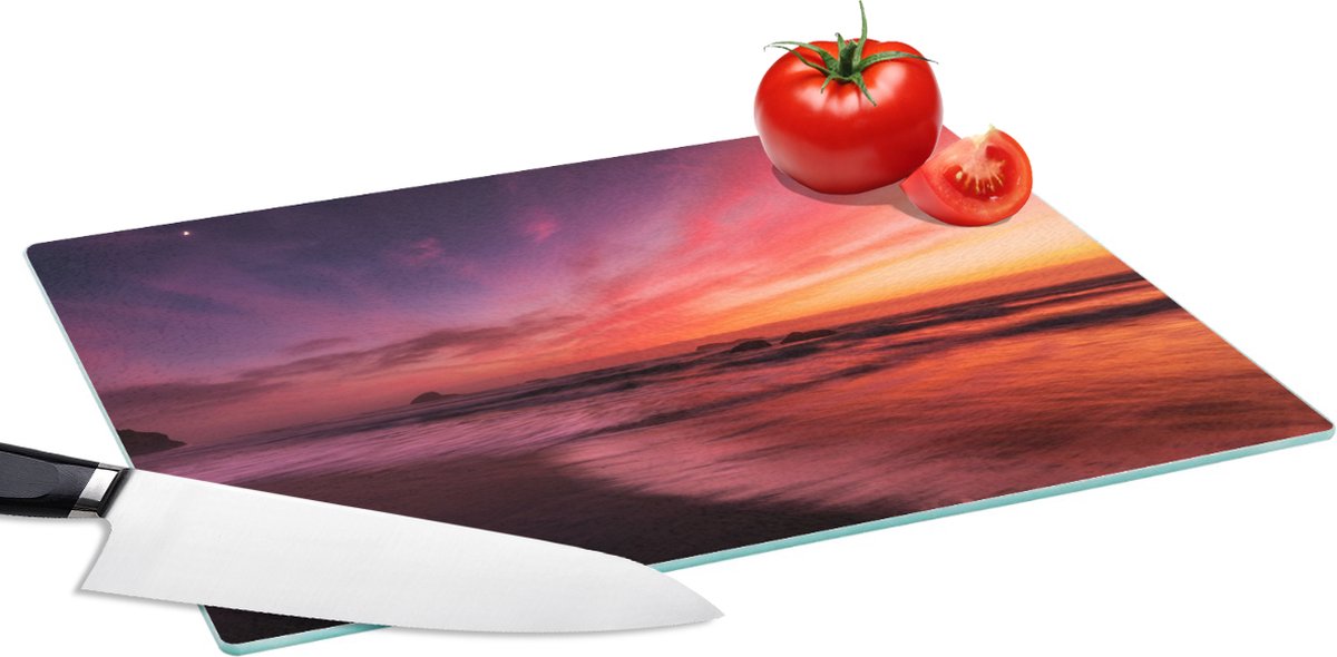 Glazen Snijplank - 39x28 - Strand - Zee - Natuur - Avond - Snijplanken Glas