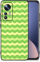TPU Back Cover Xiaomi 12 | 12X Smartphone Hoesje met Zwarte rand Waves Green