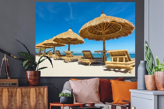 Stickers muraux - Chaise de Plage - Plage - Parasol - Mer - Été - 160x120 cm - Film Adhésif XXL