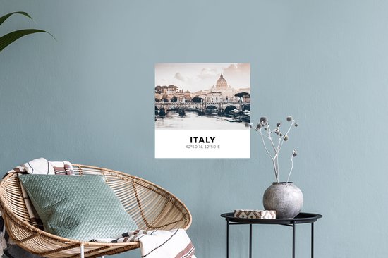 Muurstickers - Sticker Folie - Rome - Italië - Zomer - Skyline - Water - 30x30 cm - Plakfolie - Muurstickers Kinderkamer - Zelfklevend Behang - Zelfklevend behangpapier - Stickerfolie