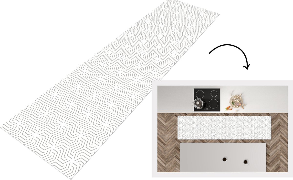 KitchenYeah Keukenloper - Loper keuken - Design - Lijn - Patroon - Zwart - Wit - Keukenloper vinyl Multicolor