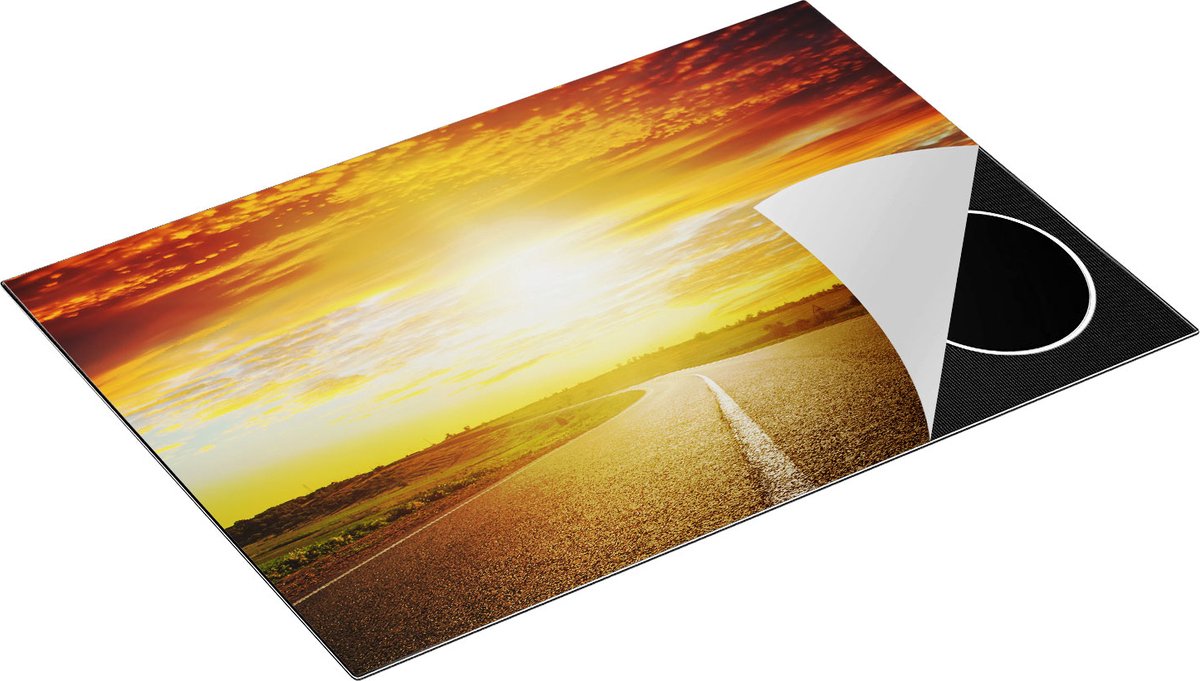 Chefcare Inductie Beschermer Zonsondergang Over de Weg met een Rode Lucht - 75x52 cm - Afdekplaat Inductie - Kookplaat Beschermer - Inductie Mat