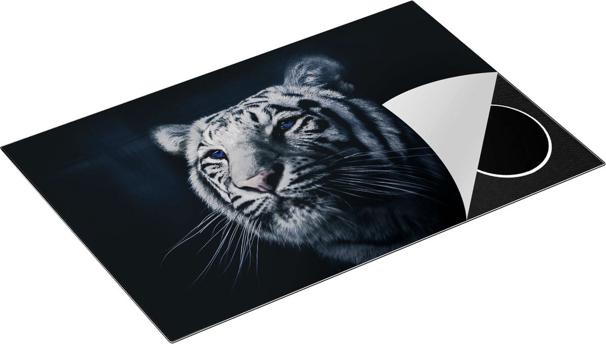 Chefcare Inductie Beschermer Tijgerkop met Blauwe Ogen - Zwart Wit - 80x50 cm - Afdekplaat Inductie - Kookplaat Beschermer - Inductie Mat