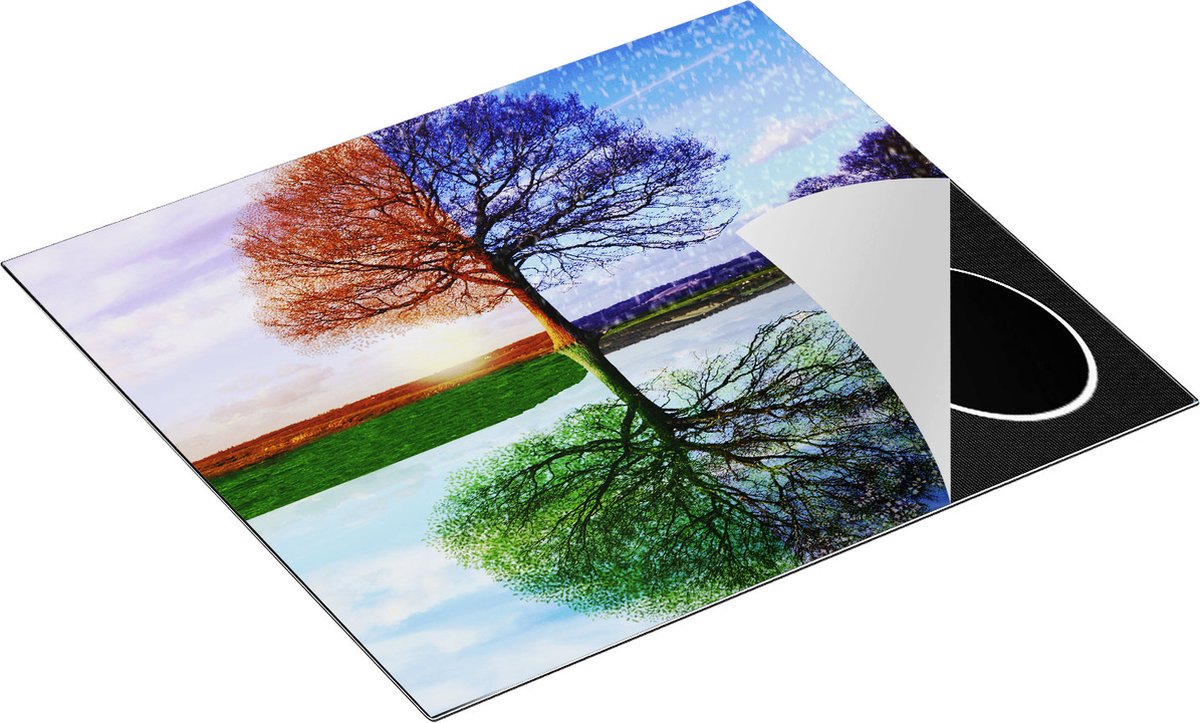 Chefcare Inductie Beschermer Vier Seizoenen Boom - 60x52 cm - Afdekplaat Inductie - Kookplaat Beschermer - Inductie Mat
