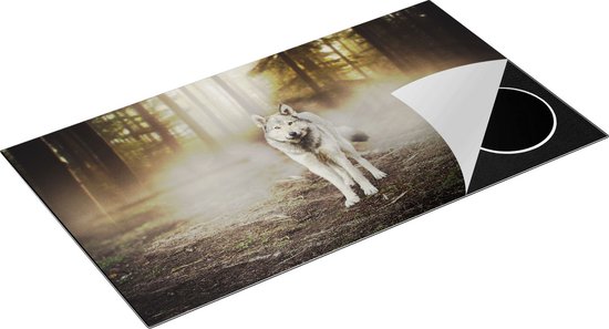 Chefcare Inductie Beschermer Grijze Wolf in het Bos - 95x50 cm - Afdekplaat Inductie - Kookplaat Beschermer - Inductie Mat