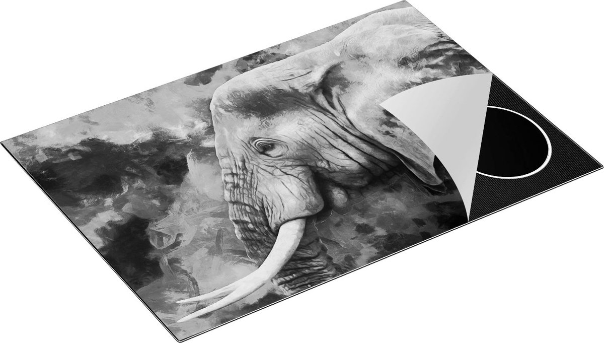 Chefcare Inductie Beschermer Olifant - Abstract - Zwart Wit - 75x52 cm - Afdekplaat Inductie - Kookplaat Beschermer - Inductie Mat
