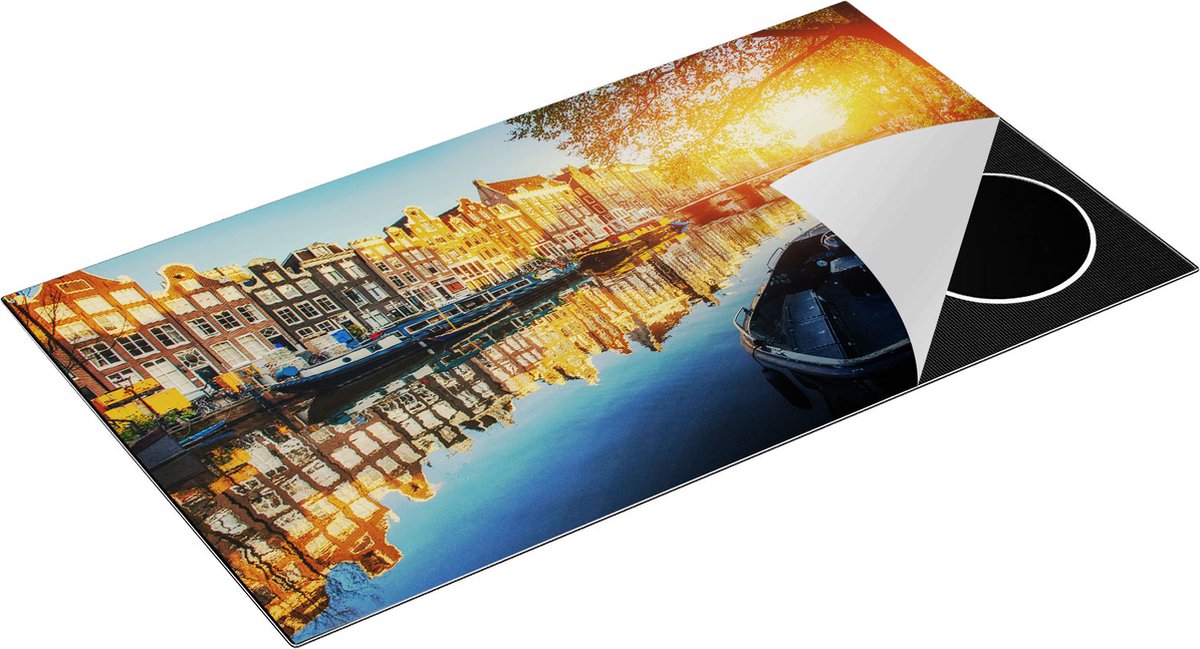 Chefcare Inductie Beschermer Amsterdamse Gracht bij Zonsondergang - 95x55 cm - Afdekplaat Inductie - Kookplaat Beschermer - Inductie Mat