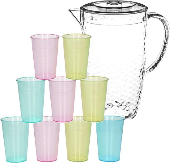 Sanixa Wasserkrug,  Spar-Set, 3-tlg , Wasserkrug 3er Set 2 Liter Mint, Rosé & Taupe Mit Deckel Kunststoff Bpa Frei Saftkrug Wasserkanne Kunststoffkrug Wasserkaraffe Saftkaraffe S0i430v0