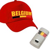 Supporters verkleed set Belgie pet rood met schminkstift - Voor kinderen