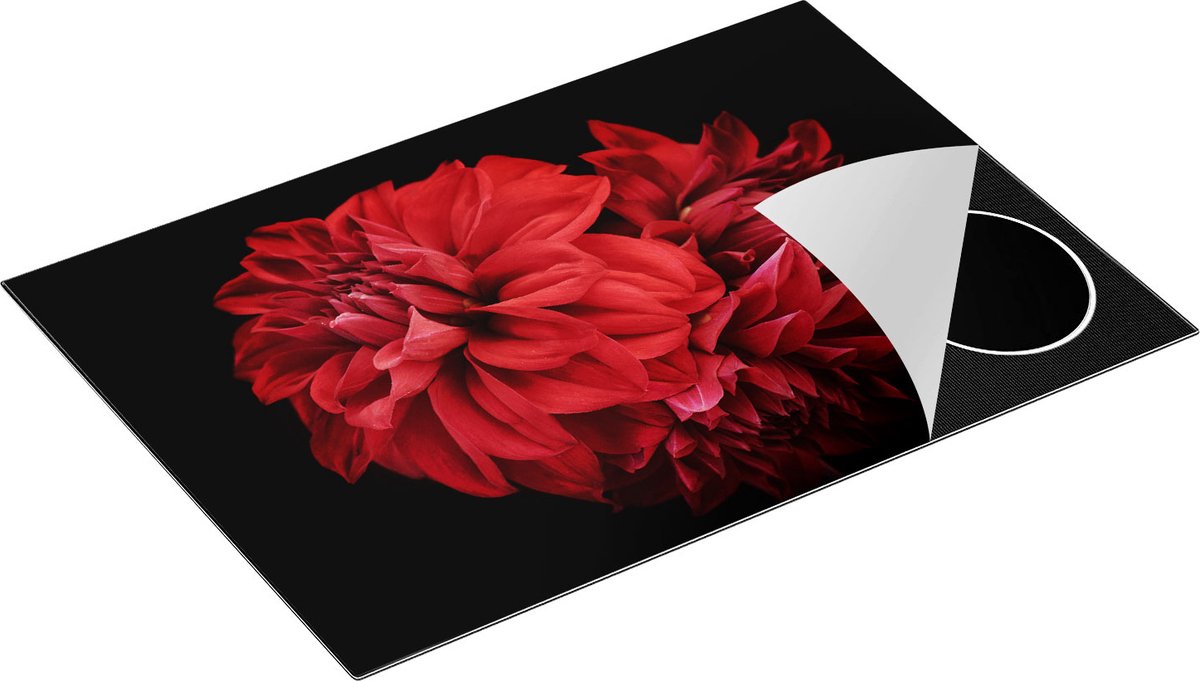 Chefcare Inductie Beschermer Rode Dahlia Bloemen - 77x51 cm - Afdekplaat Inductie - Kookplaat Beschermer - Inductie Mat