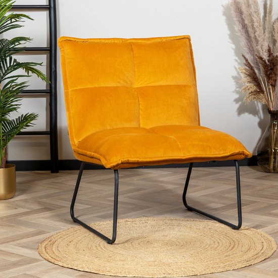 Moderne velvet fauteuil Malaga koper okergeel