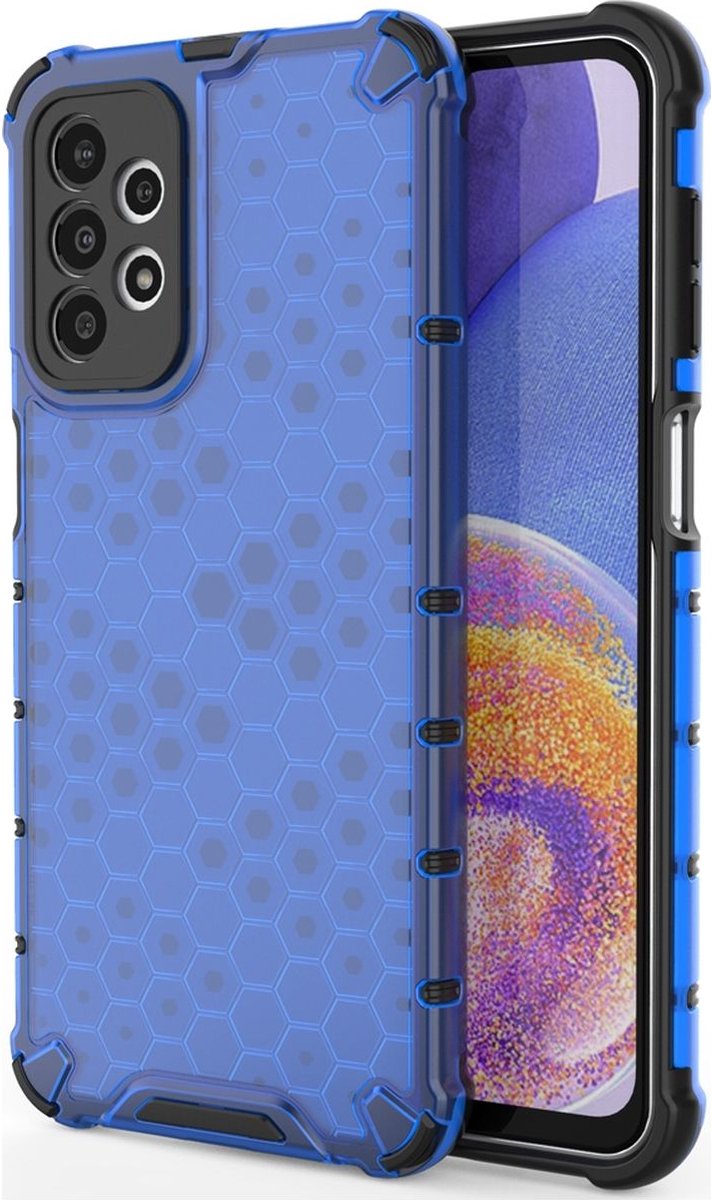 Mobigear Hoesje geschikt voor Samsung Galaxy A23 Telefoonhoesje Hardcase | Mobigear Honeycomb Backcover Shockproof | Schokbestendig Galaxy A23 Telefoonhoesje | Anti Shock Proof - Blauw