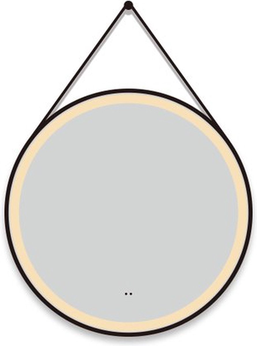 Saniclass Lonato badkamerspiegel rond 120cm met lederen band inclusief LED verlichting met touch schakelaar Mat Zwart