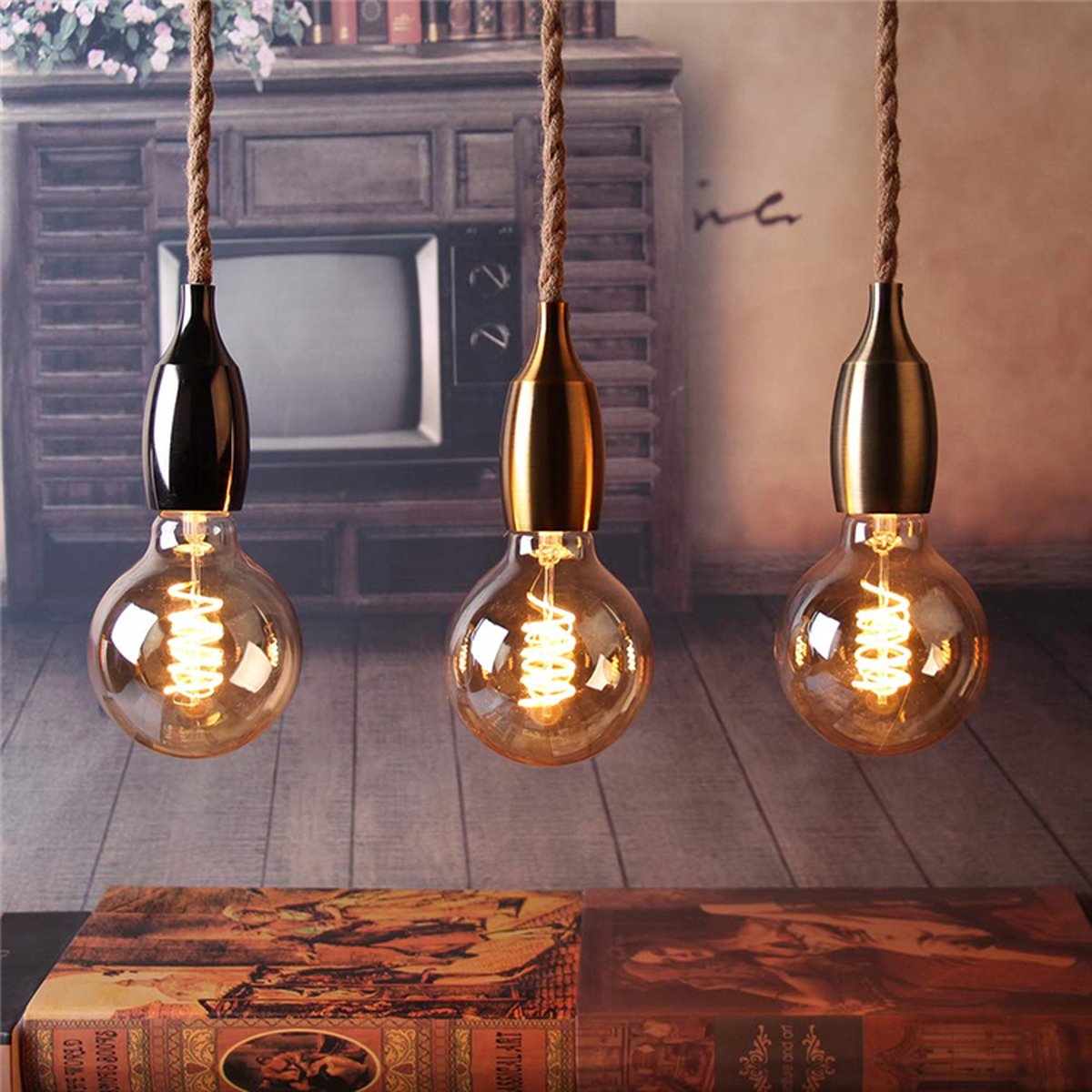 Hanglamp industrieel - Touwlamp - Aluminium - 1 Meter - Fitting E27 - Lampenkap metaal - Goud