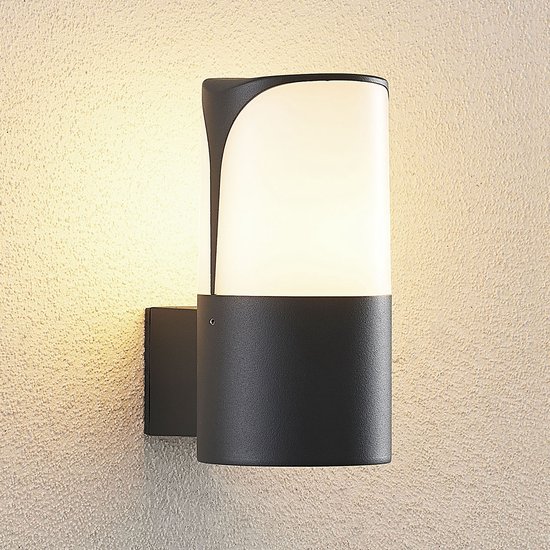 Lucande - Wandlamp buiten - 1licht - aluminium, polycarbonaat - H: 18 cm - E27 - antraciet, wit