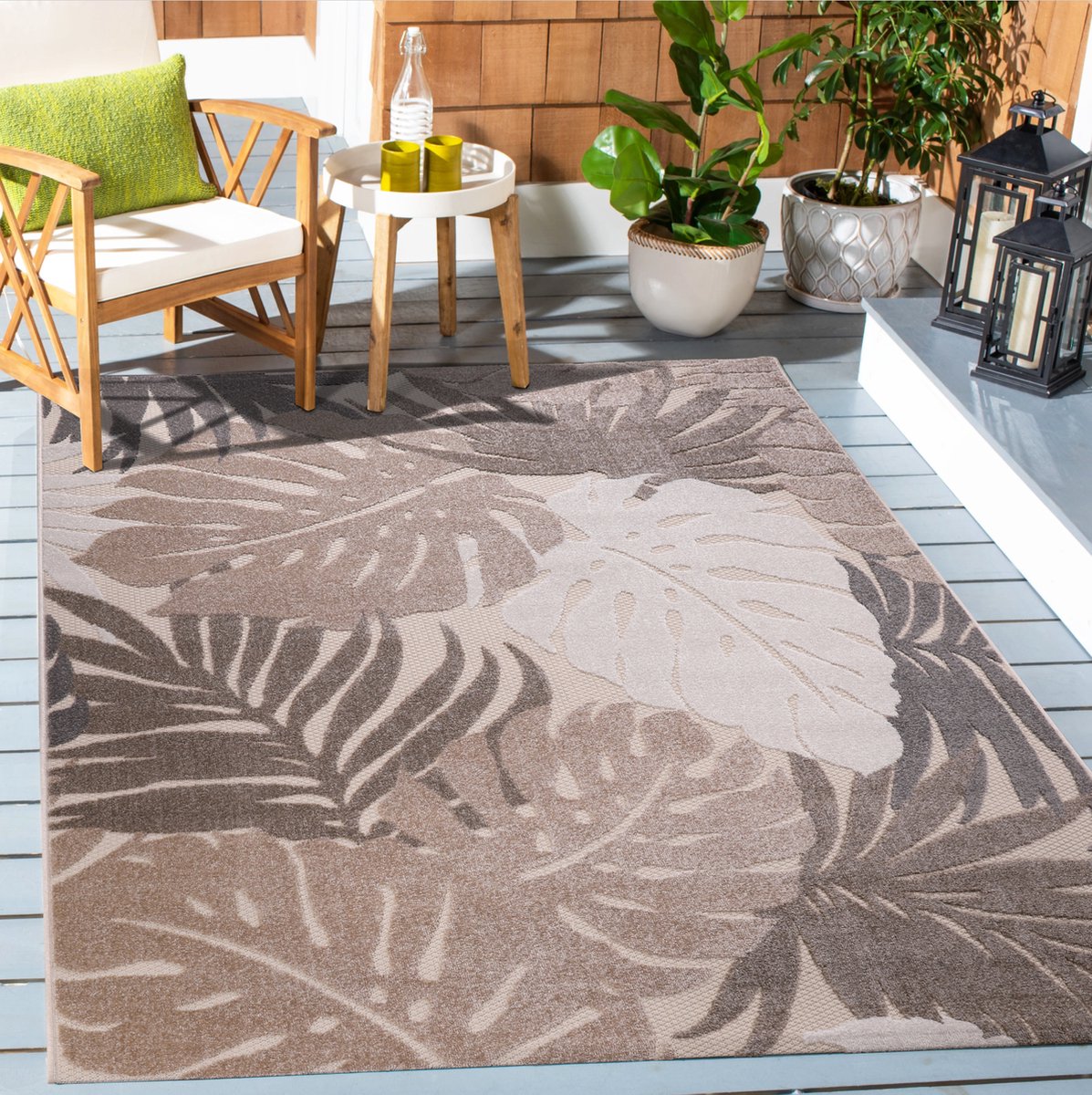 Muratap Floral Outdoor - Buitenkleed Tuin - Weerbestendig Vloerkleed - Beige