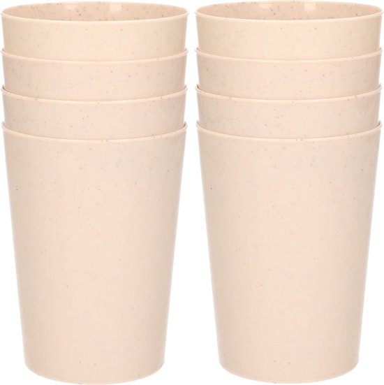 8x drinkbekers van afbreekbaar bio-plastic 290 ml in het eco-beige – Limonade bekers – Campingservies/picknickservies