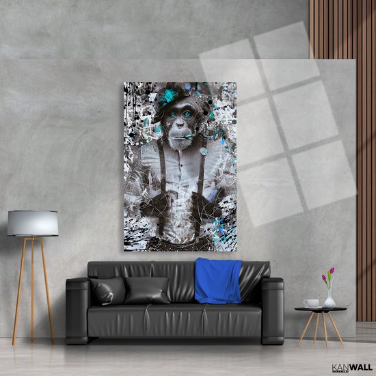 Tableau Toile Luxe Design Singe | 60 x 90 | Salle de séjour | Chambre à coucher | Bureau | Musique | Design | Art | Moderne | ** 4 CM D'ÉPAISSEUR ! EFFET 3D**