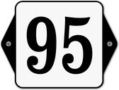 Huisnummerbord klassiek - huisnummer 95 - 16 x 12 cm - wit - schroeven  - nummerbord  - voordeur