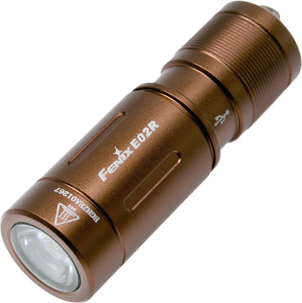 Fenix E02R Zaklamp FEE02R-BR Sleutelhangerzaklamp Oplaadbaar LED Zaklampje, 200 Lumen, Bruin, Aluminium