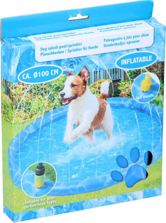 maxxpro Waterspeelmat Hond - 100 CM - Hondenbad en Koelmat - met Sproeiers - Past op Vrijwel Elke Tuinslang - PVC - Blauw - maxxpro