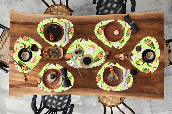 Set de table bio - Napperons de table bio - Dessous de verre - Motifs - Sushi - Japon - Vert - 10 pièces