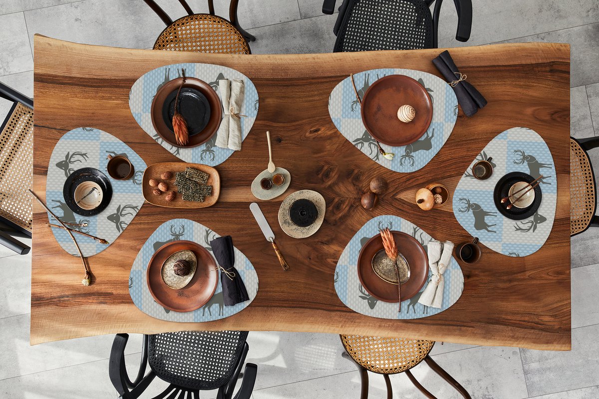 Placemat organisch - Placemats organic - Onderleggers - Hert - Stippen - Blauw - 6 stuks