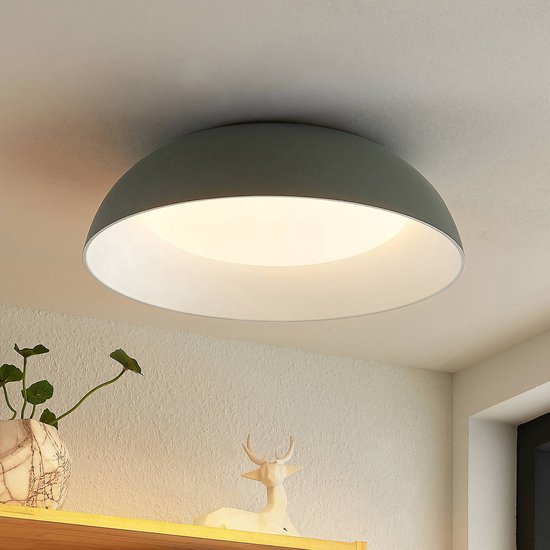 Lindby - Plafonnier LED - 1lumière - aluminium, acrylique - H: 13 cm - gris - Source lumineuse incluse