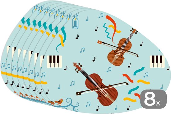 Set de table bio - Napperons bio - Sets de table - Musique - Violoncelle - Noix - 8 pièces