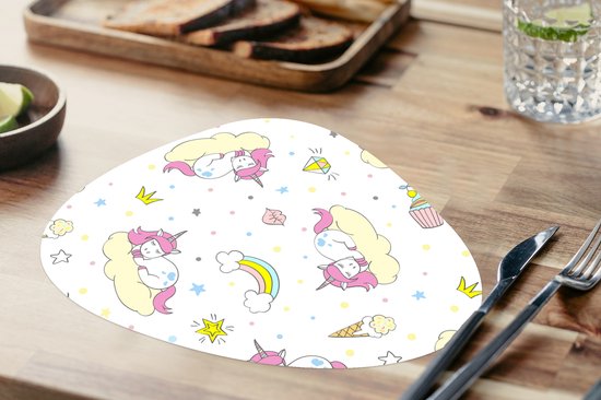 Set de table bio - Napperons bio - Sets de table - Licorne - Motifs - Arc-en-ciel - 6 pièces