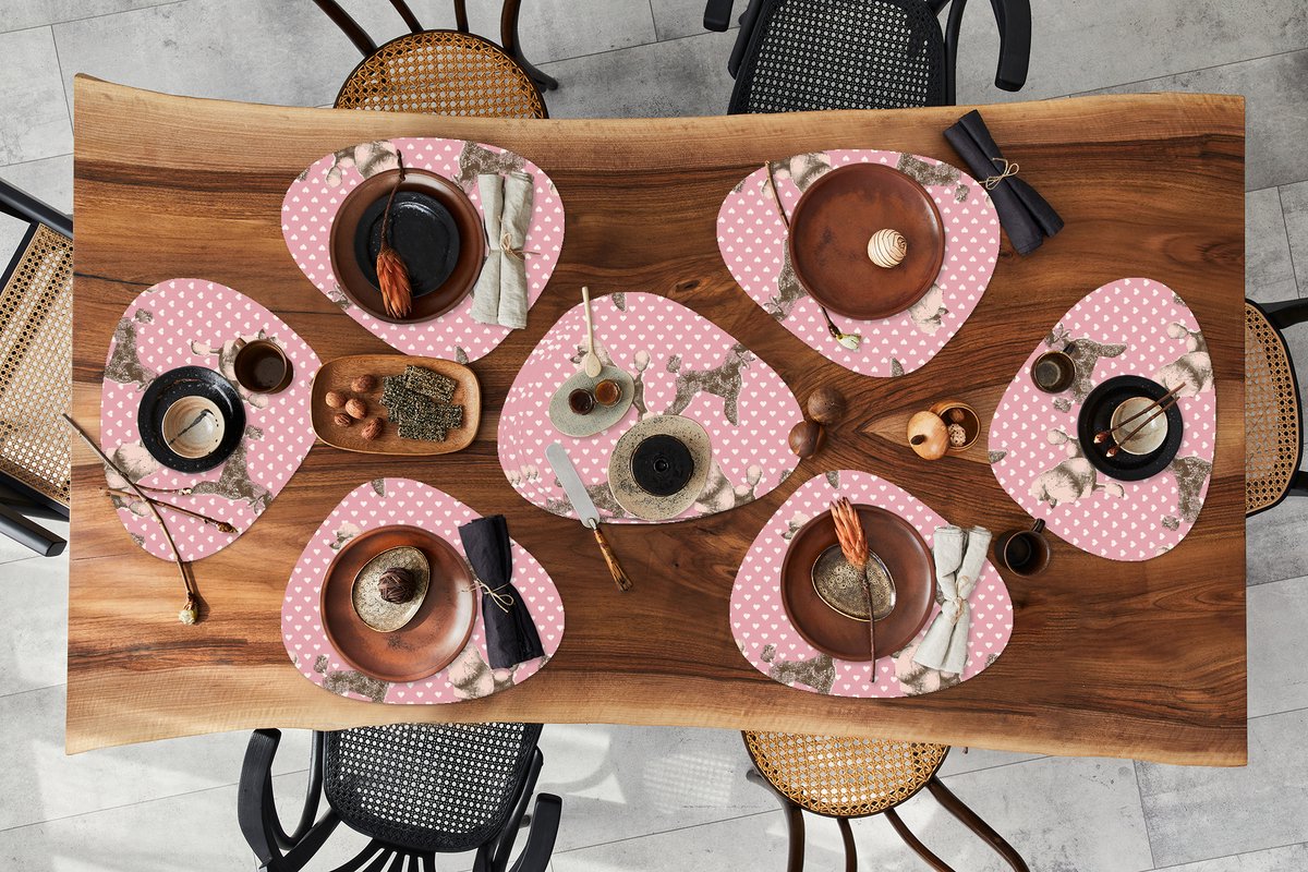 Placemat organisch - Placemats organic - Onderleggers - Hart - Poedel - Patroon - 10 stuks