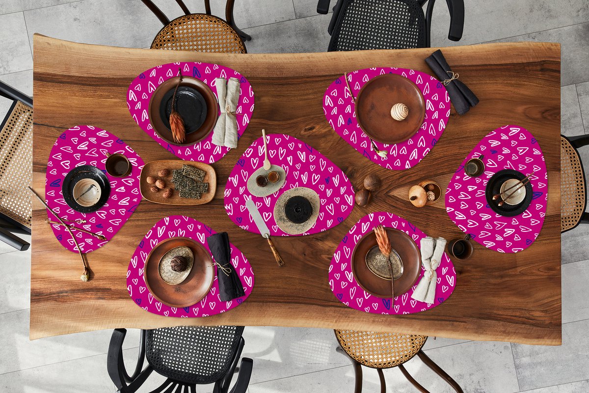 Placemat organisch - Placemats organic - Onderleggers - Hartjes - Design - Romantisch - 8 stuks