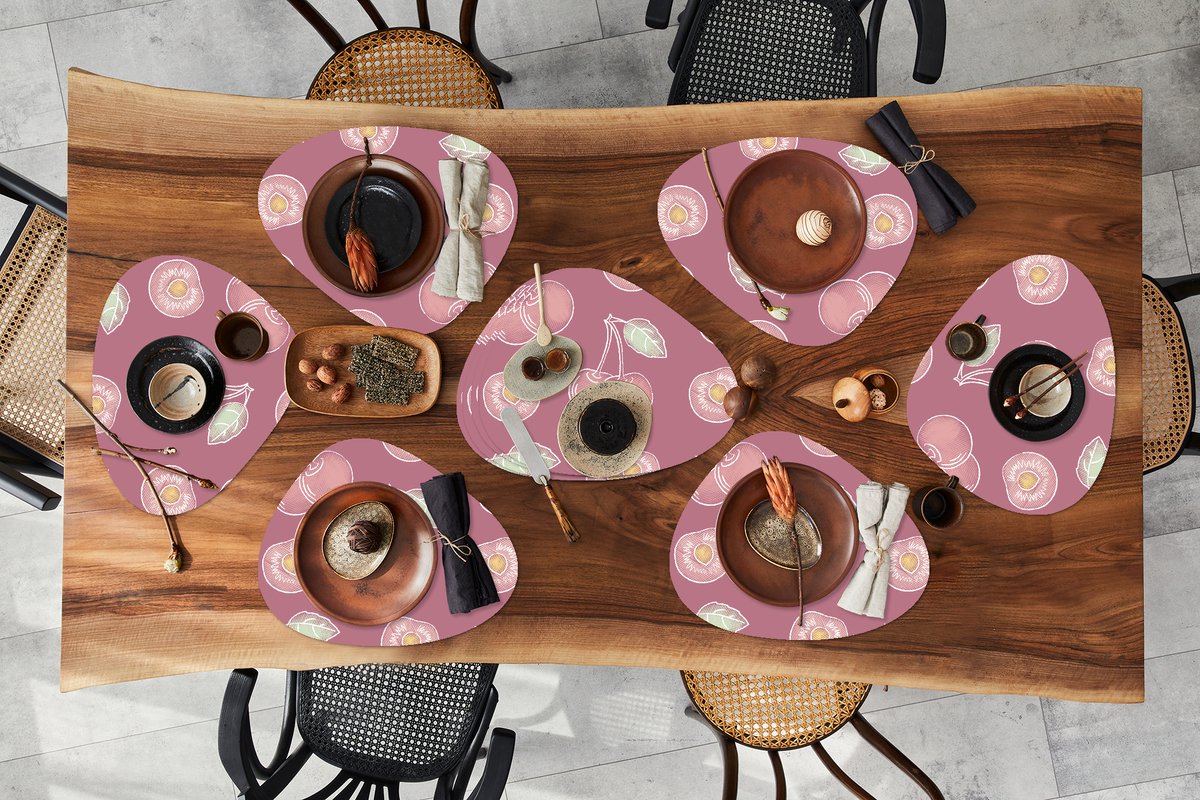 Placemat organisch - Placemats organic - Onderleggers - Design - Kers - Patroon - 10 stuks