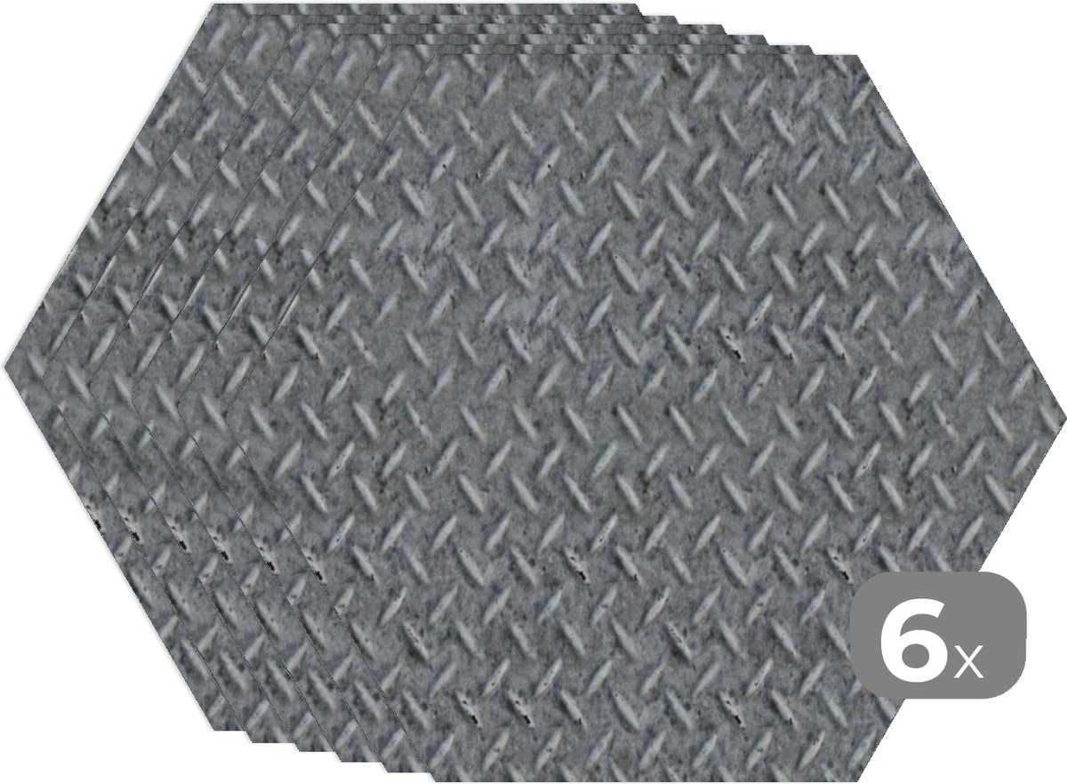 Placemats hexagon - Onderleggers placemats - Placemat zeshoek - Staal - Roest print - Industrieel - Patroon - 6 stuks