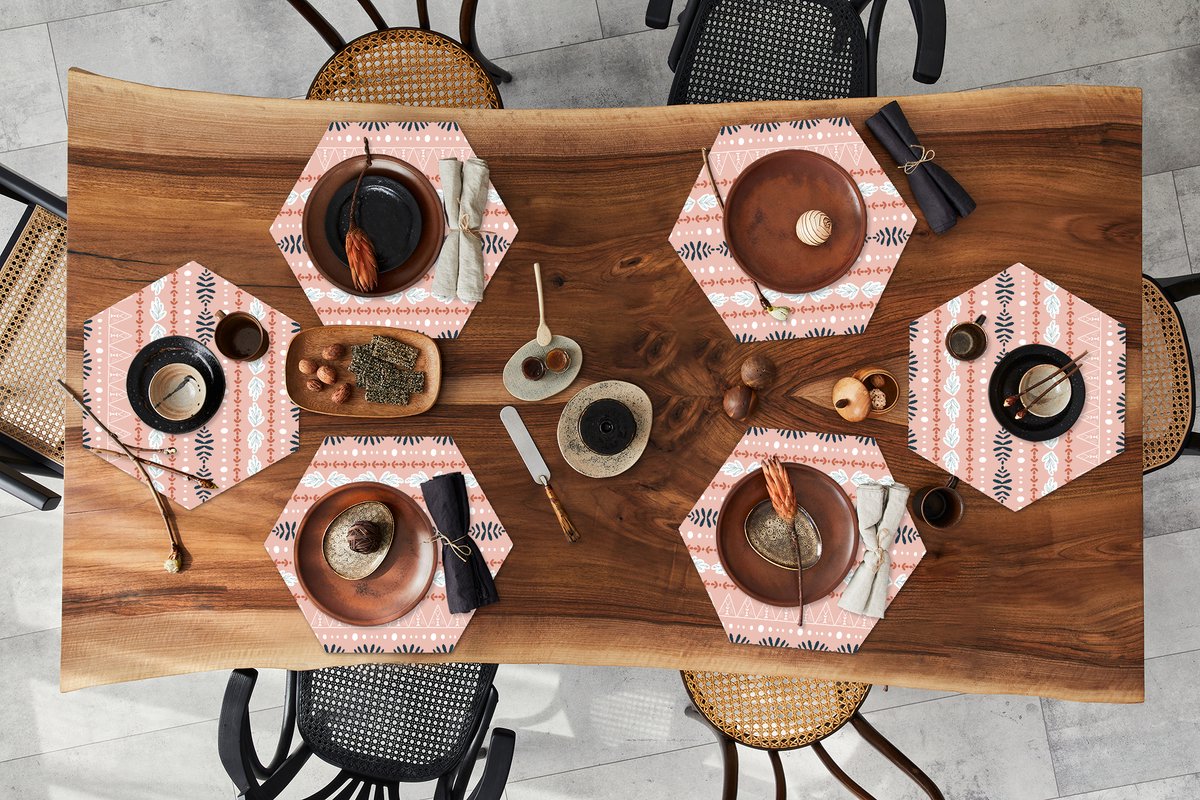 Placemats hexagon - Onderleggers placemats - Placemat zeshoek - Design - Meisjes - Boho - 6 stuks