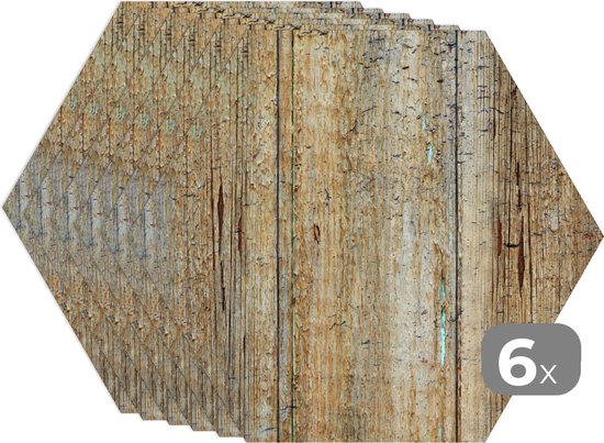 Napperons hexagon - Sets de table sets de table - Set de table hexagone - Vintage - Planche - Bois - Imprimé rouille - Rural - 6 pièces