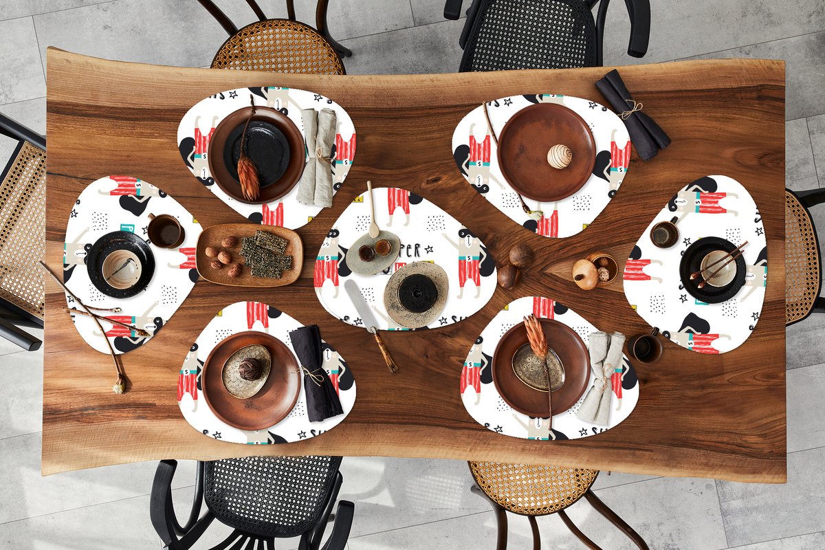 Placemat organisch - Placemats organic - Onderleggers - Jongens - Patroon - Superheld - 8 stuks