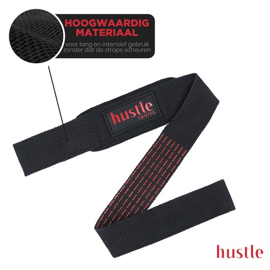 hustle Zwart met Rode Lifting Straps met Padding en Antislip Padded Lifting...