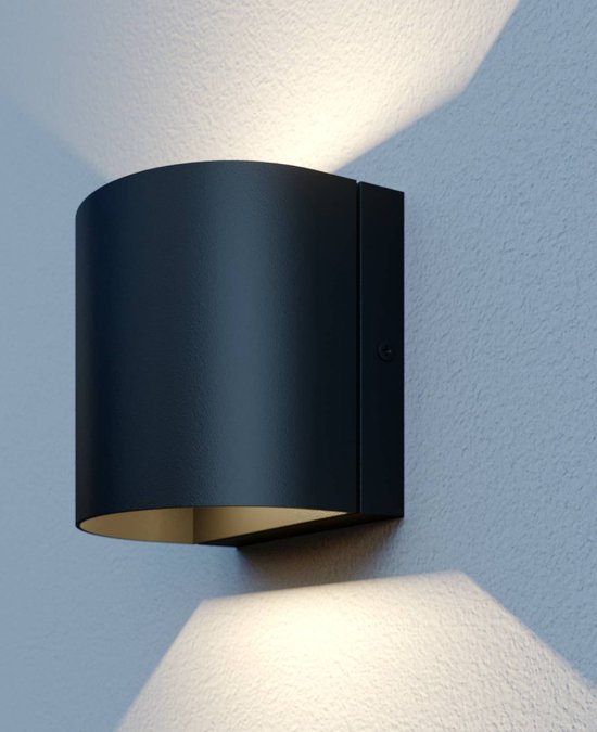 Lindby - LED wandlamp buiten - 2 lichts - aluminium, glas - H: 12 cm - zwart - Inclusief lichtbronnen