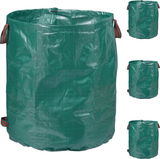Lot de 4 sacs à déchets de jardin Relaxdays - sac de jardin vert 260 l - sac  à