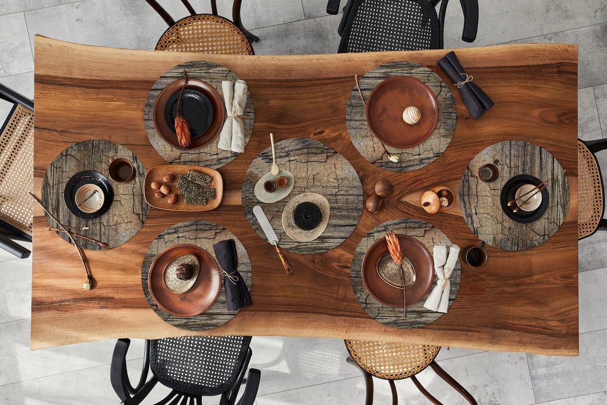 Ronde placemats - Onderlegger - Placemats rond - Hout - Verf - Industrieel - 10 stuks